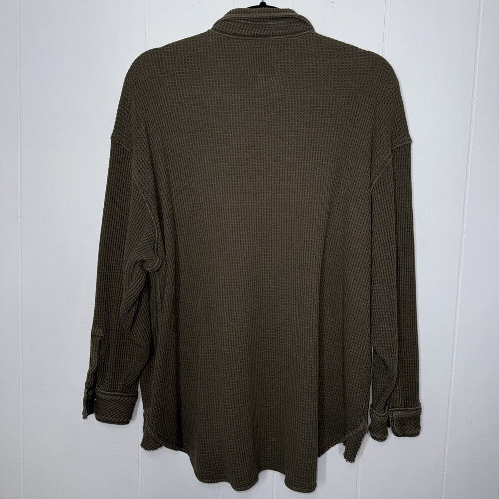 Aerie Women’s Lumberjane Waffle Knit Shirt Oversized Green Size Small - Picture 2 of 5